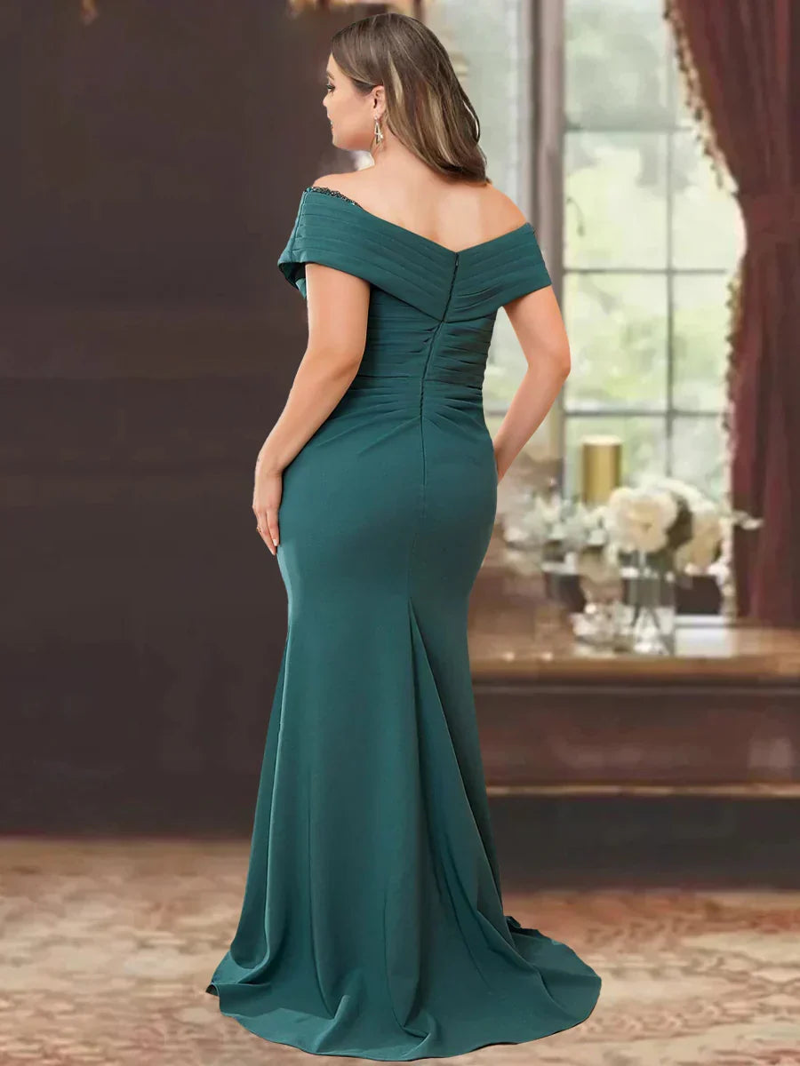 Off the Shoulder Sleeveless Plus Size Mother of the Bride Gown with Ruffles