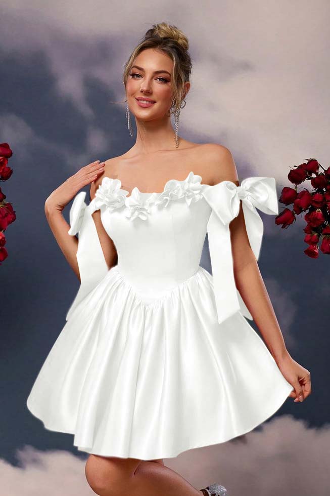 Off the Shoulder Sleeveless Short A Line Homecoming Dress With Pleated