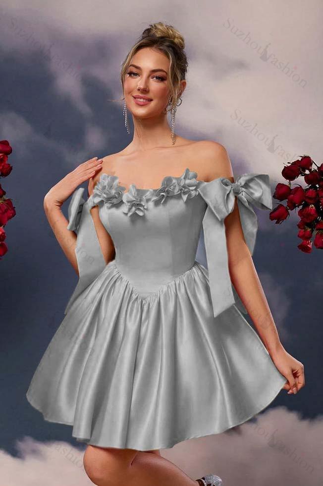 Off the Shoulder Sleeveless Short A Line Homecoming Dress With Pleated