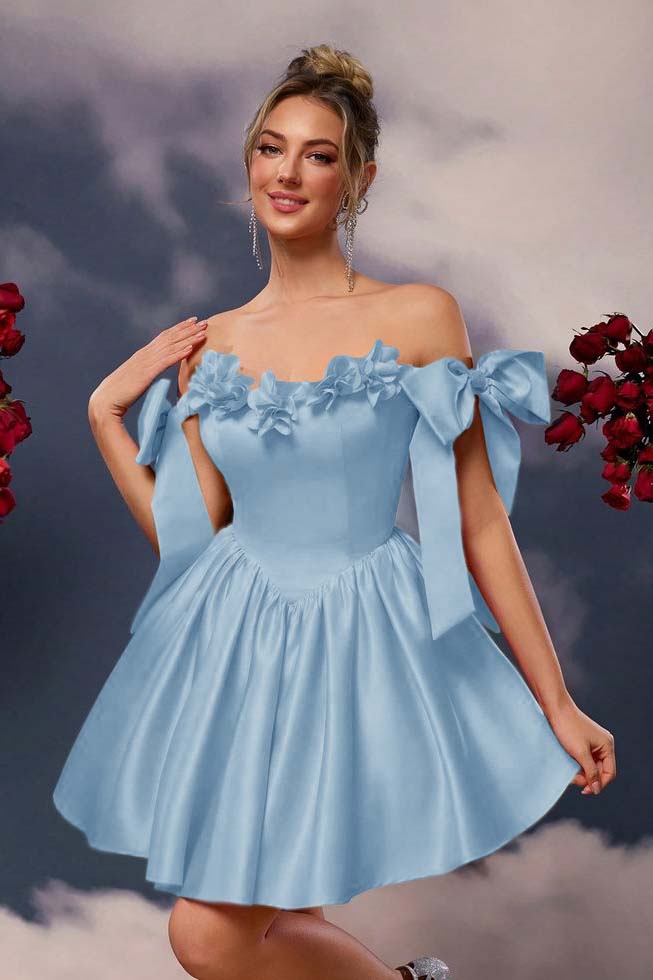 Off the Shoulder Sleeveless Short A Line Homecoming Dress With Pleated