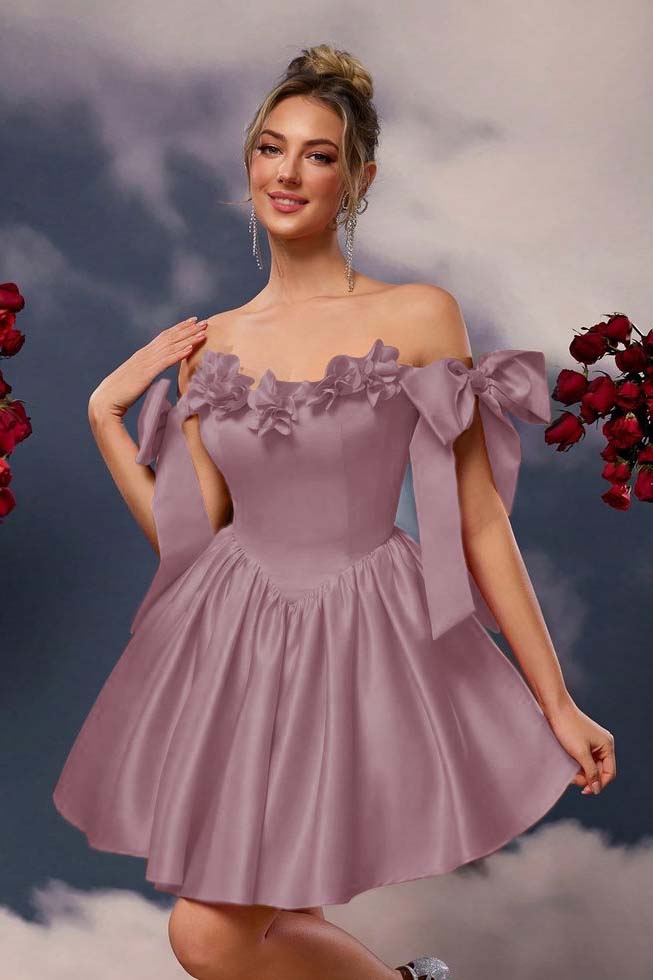Off the Shoulder Sleeveless Short A Line Homecoming Dress With Pleated