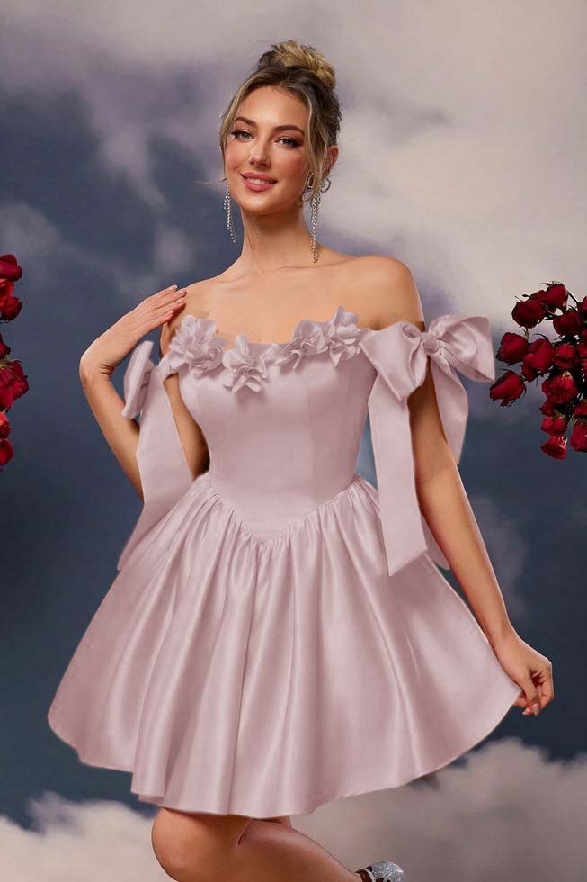 Off the Shoulder Sleeveless Short A Line Homecoming Dress With Pleated