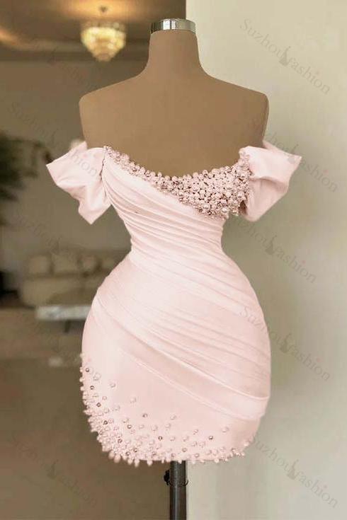 Off the Shoulder Sleeveless Short Homecoming Dress With Beading