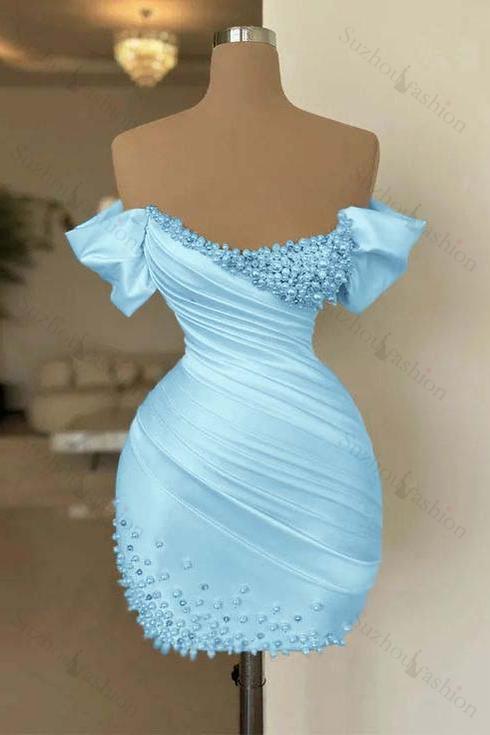 Off the Shoulder Sleeveless Short Homecoming Dress With Beading