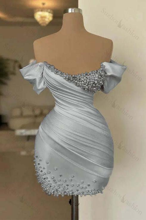 Off the Shoulder Sleeveless Short Homecoming Dress With Beading