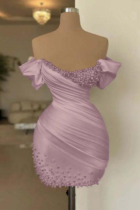 Off the Shoulder Sleeveless Short Homecoming Dress With Beading