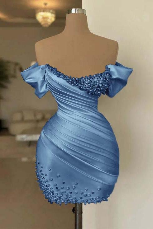 Off the Shoulder Sleeveless Short Homecoming Dress With Beading