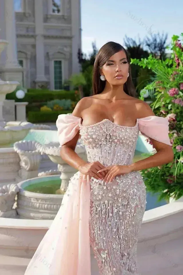 Off the Shoulder Sleeveless Sweetheart Long Evening Formal Dress With Beading