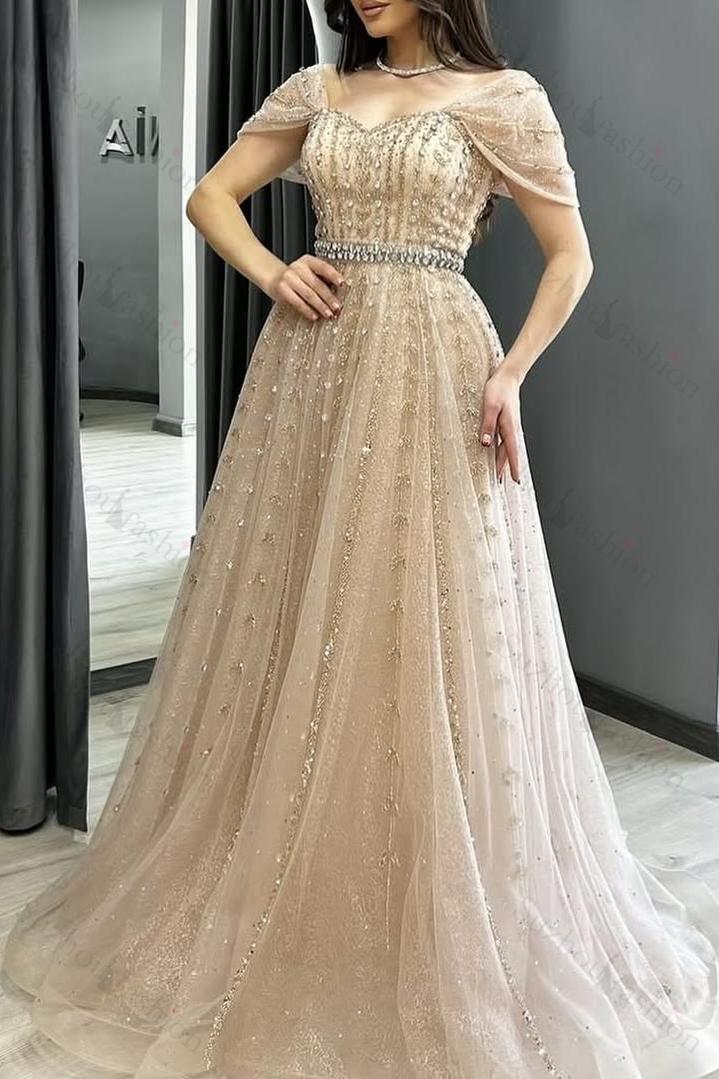 Off the Shoulder Strapless Sleeveless Long Evening Formal Dress With Beading