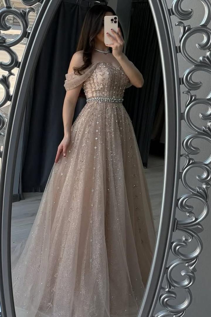 Off the Shoulder Strapless Sleeveless Long Evening Formal Dress With Beading
