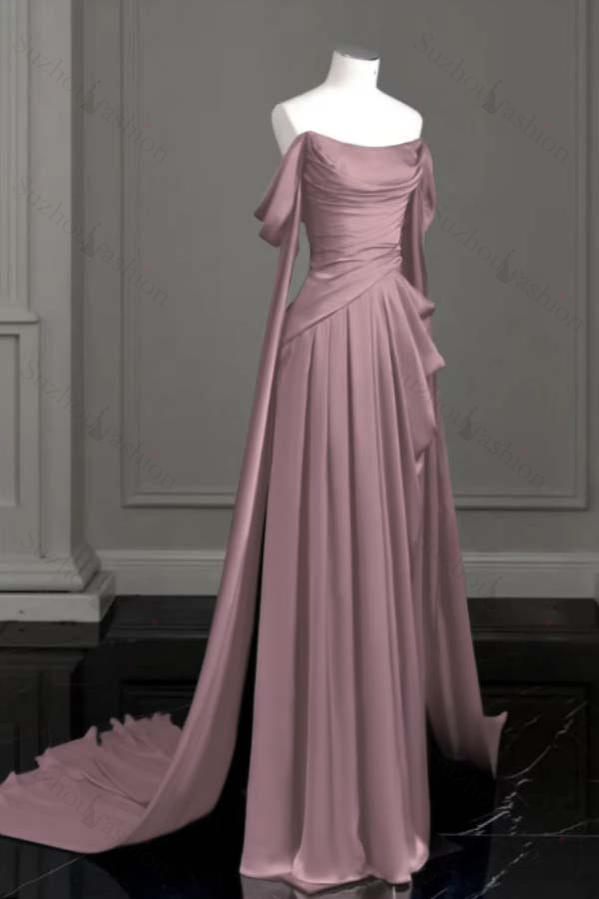 Off the Shoulder Strapless Sleeveless Long Evening Formal Dress With Pleated