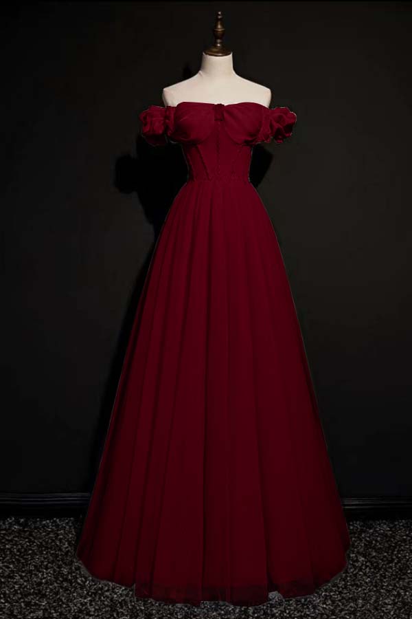 Off the Shoulder Strapless Sleeveless Long Evening Formal Dress With Tulle