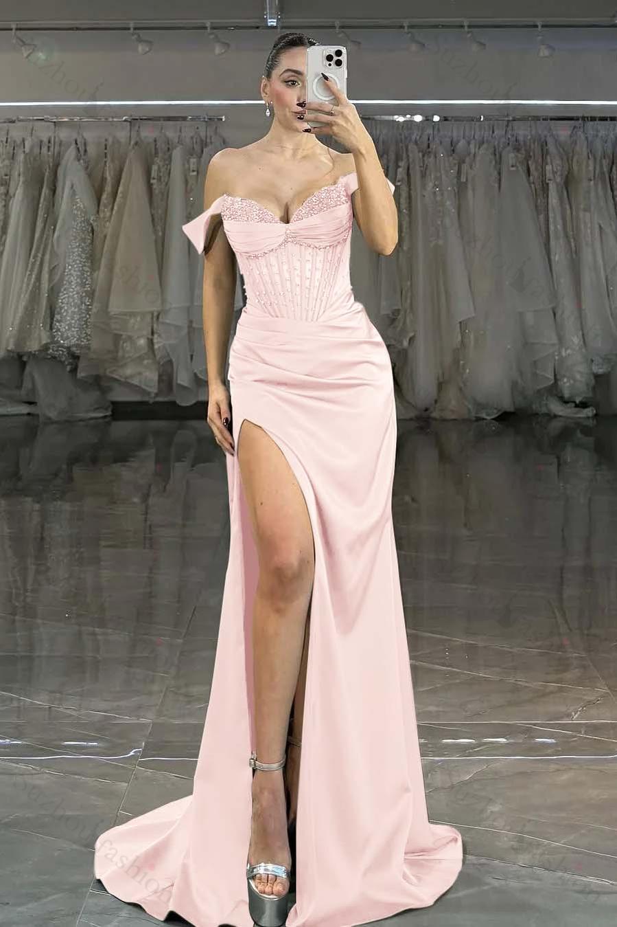 Off the Shoulder Strapless Sleeveless Long Mermaid Evening Formal Dress With Split