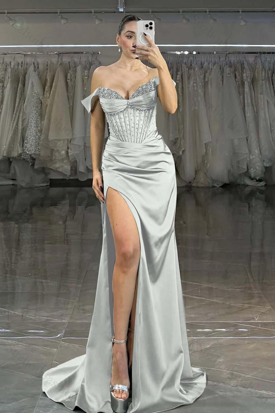Off the Shoulder Strapless Sleeveless Long Mermaid Evening Formal Dress With Split