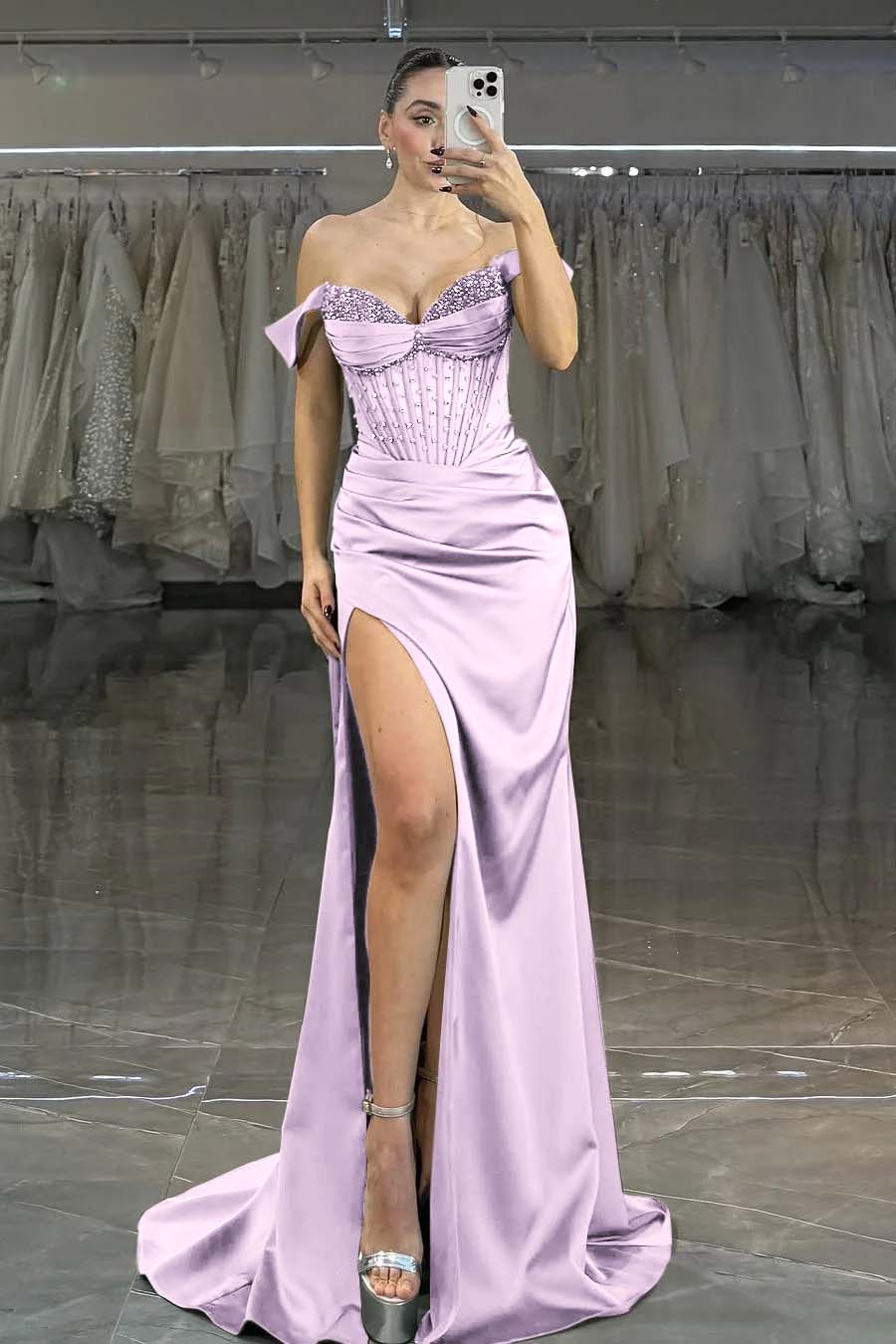 Off the Shoulder Strapless Sleeveless Long Mermaid Evening Formal Dress With Split