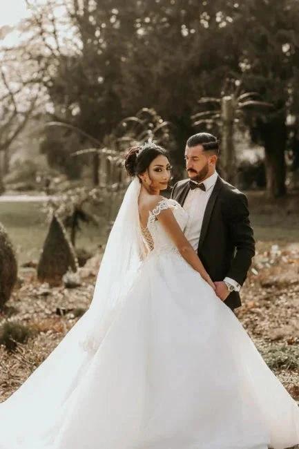 Off the shoulder White Garden Ball Gown Wedding Dress (ZD15700)