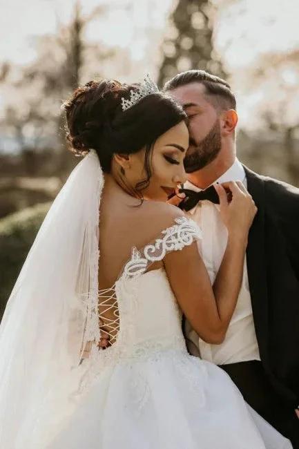 Off the shoulder White Garden Ball Gown Wedding Dress (ZD15700)