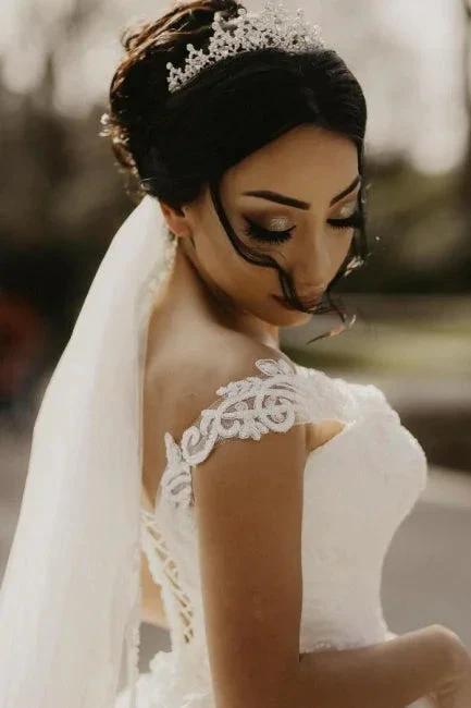 Off the shoulder White Garden Ball Gown Wedding Dress (ZD15700)