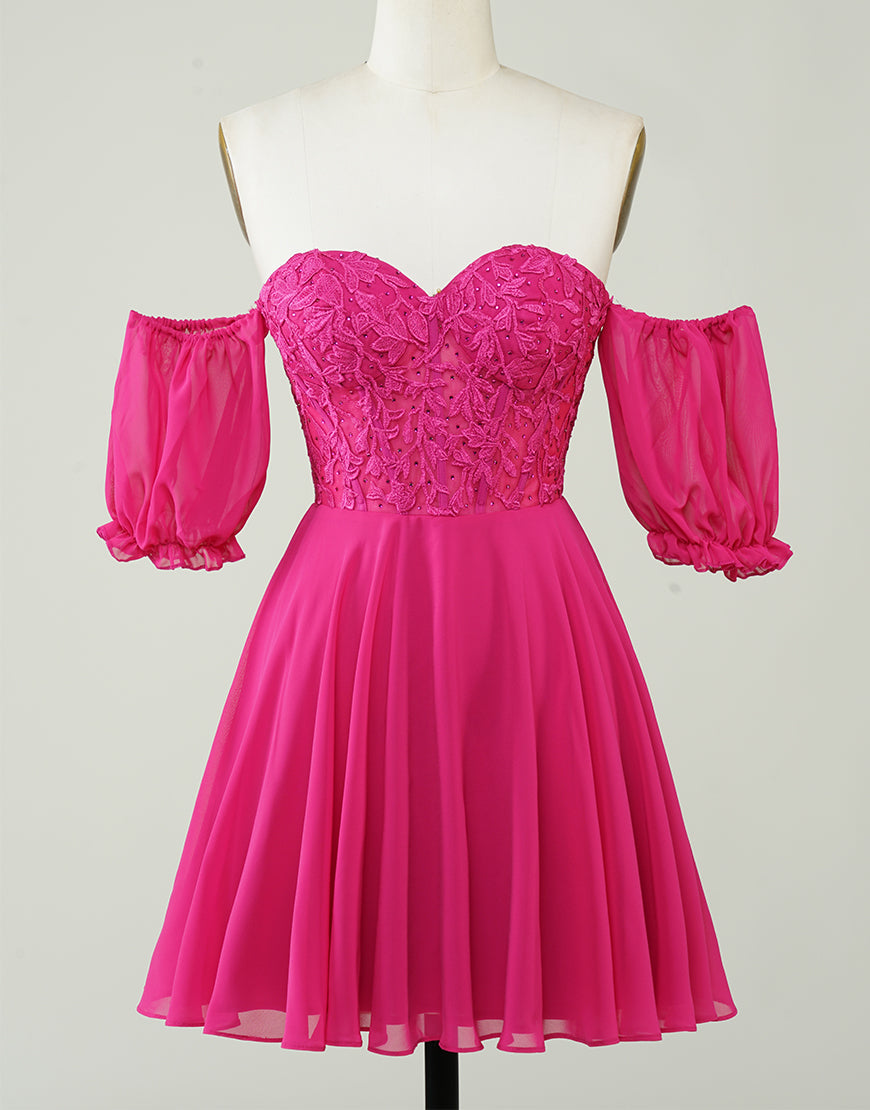 Off The Shoulder Lace And Tulle A-Line Homecoming Dress - View 3 | VelvetHem