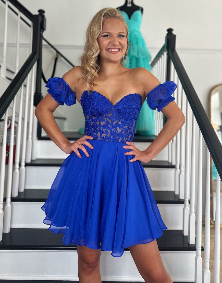 Off The Shoulder Lace And Tulle A-Line Homecoming Dress - View 8 | VelvetHem