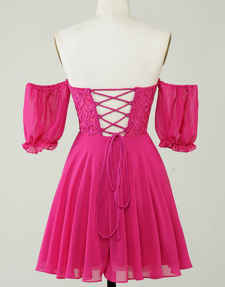 Off The Shoulder Lace And Tulle A-Line Homecoming Dress - View 4 | VelvetHem