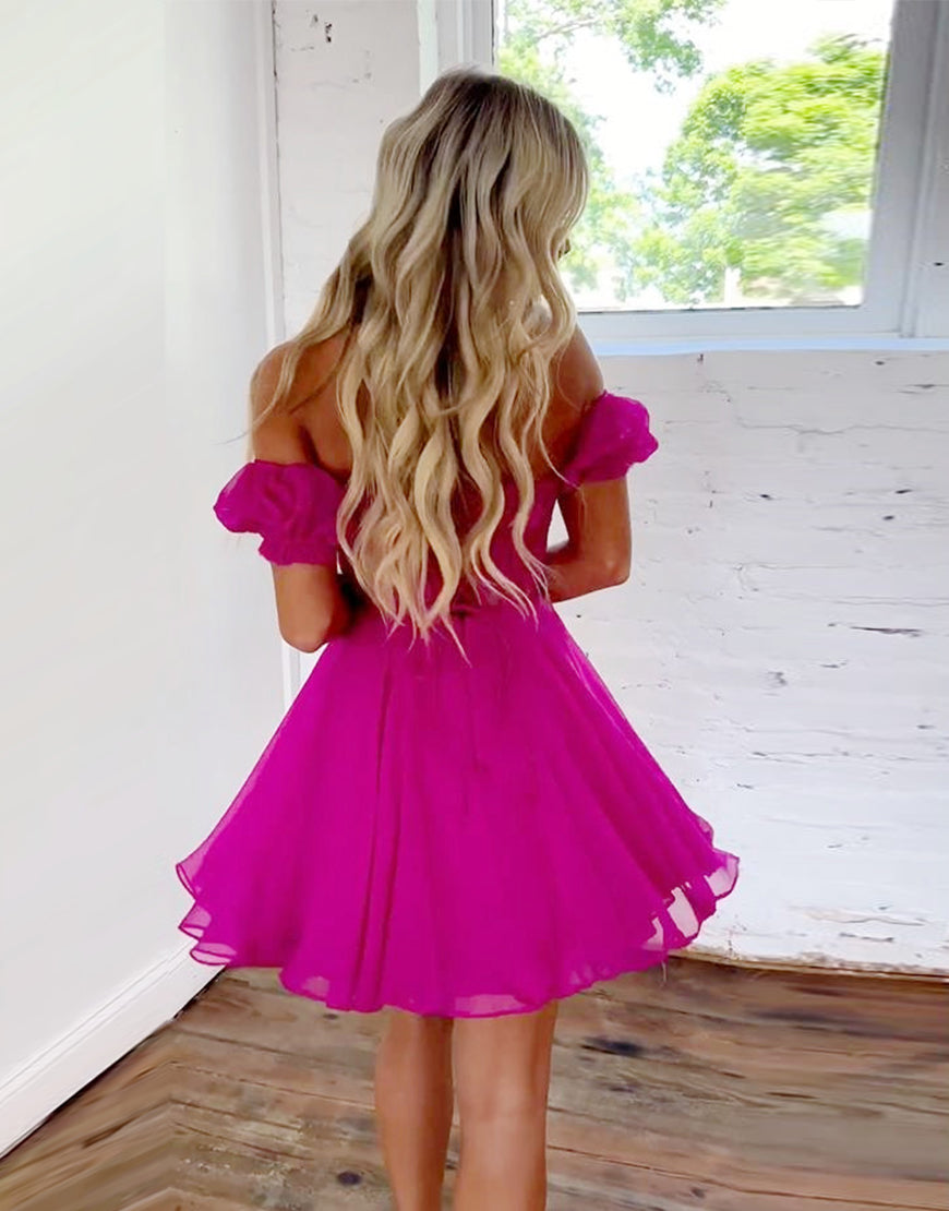 Off The Shoulder Lace And Tulle A-Line Homecoming Dress - View 2 | VelvetHem