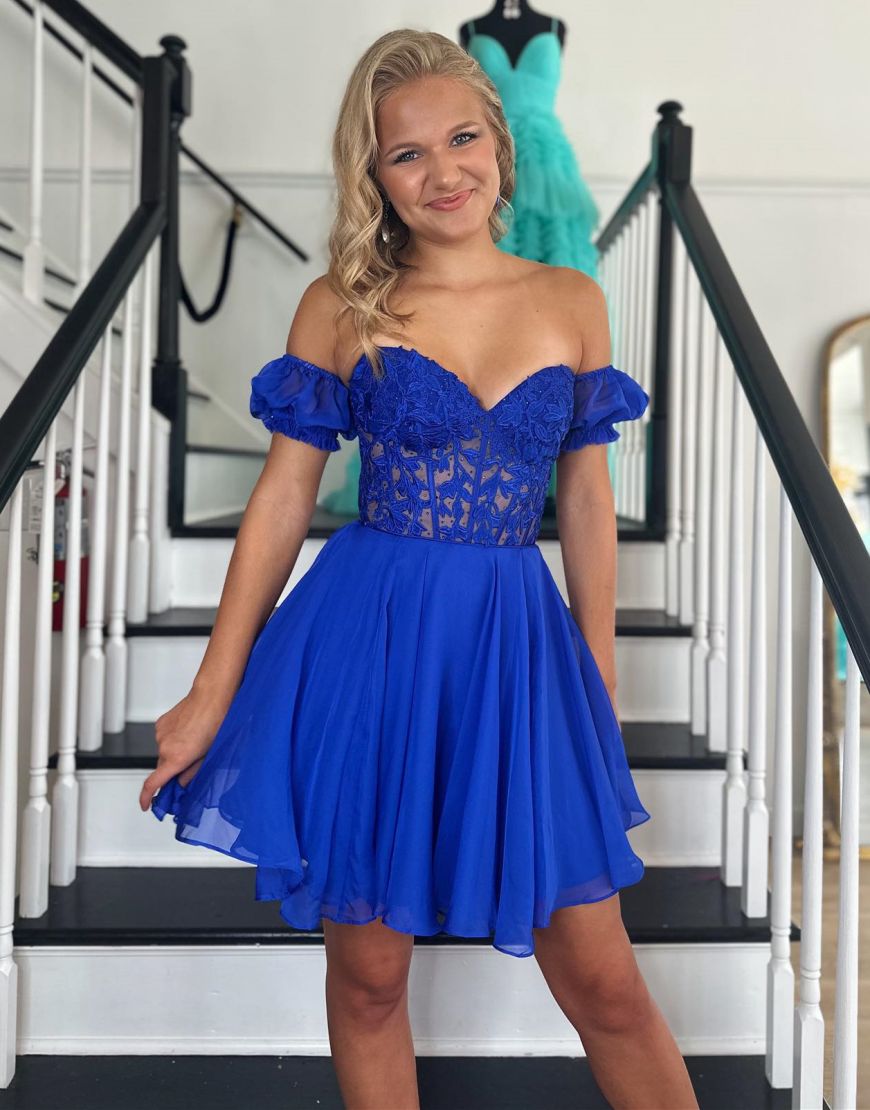Off The Shoulder Lace And Tulle A-Line Homecoming Dress - View 10 | VelvetHem