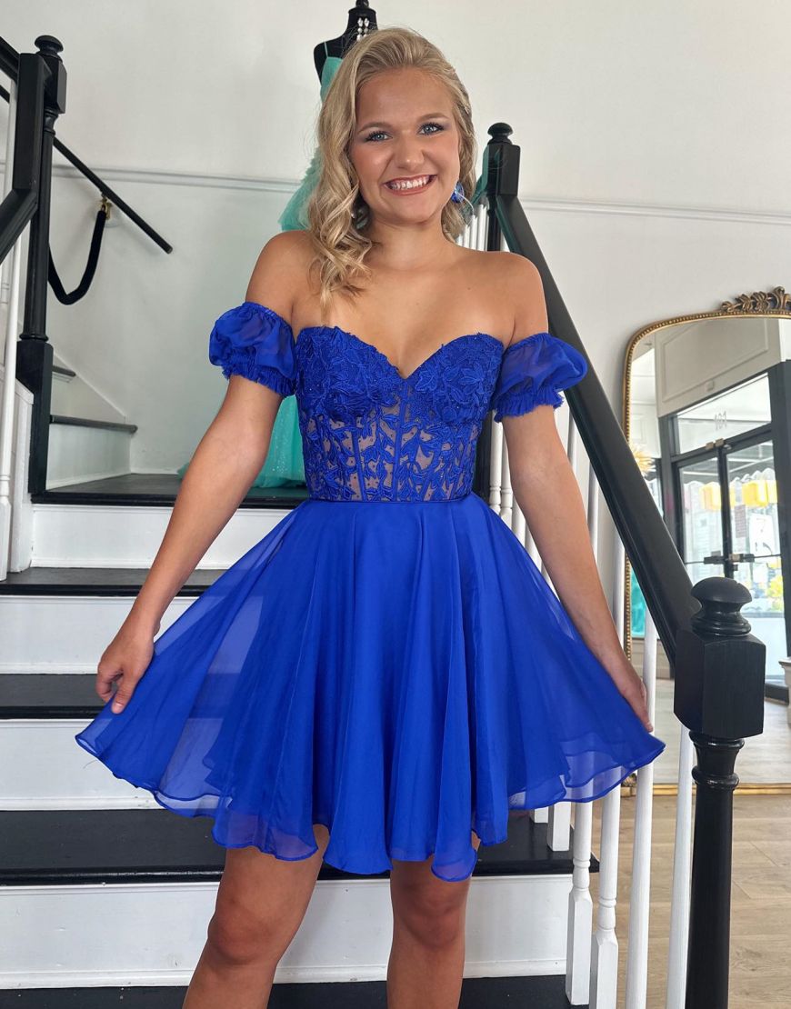 Off The Shoulder Lace And Tulle A-Line Homecoming Dress - View 11 | VelvetHem
