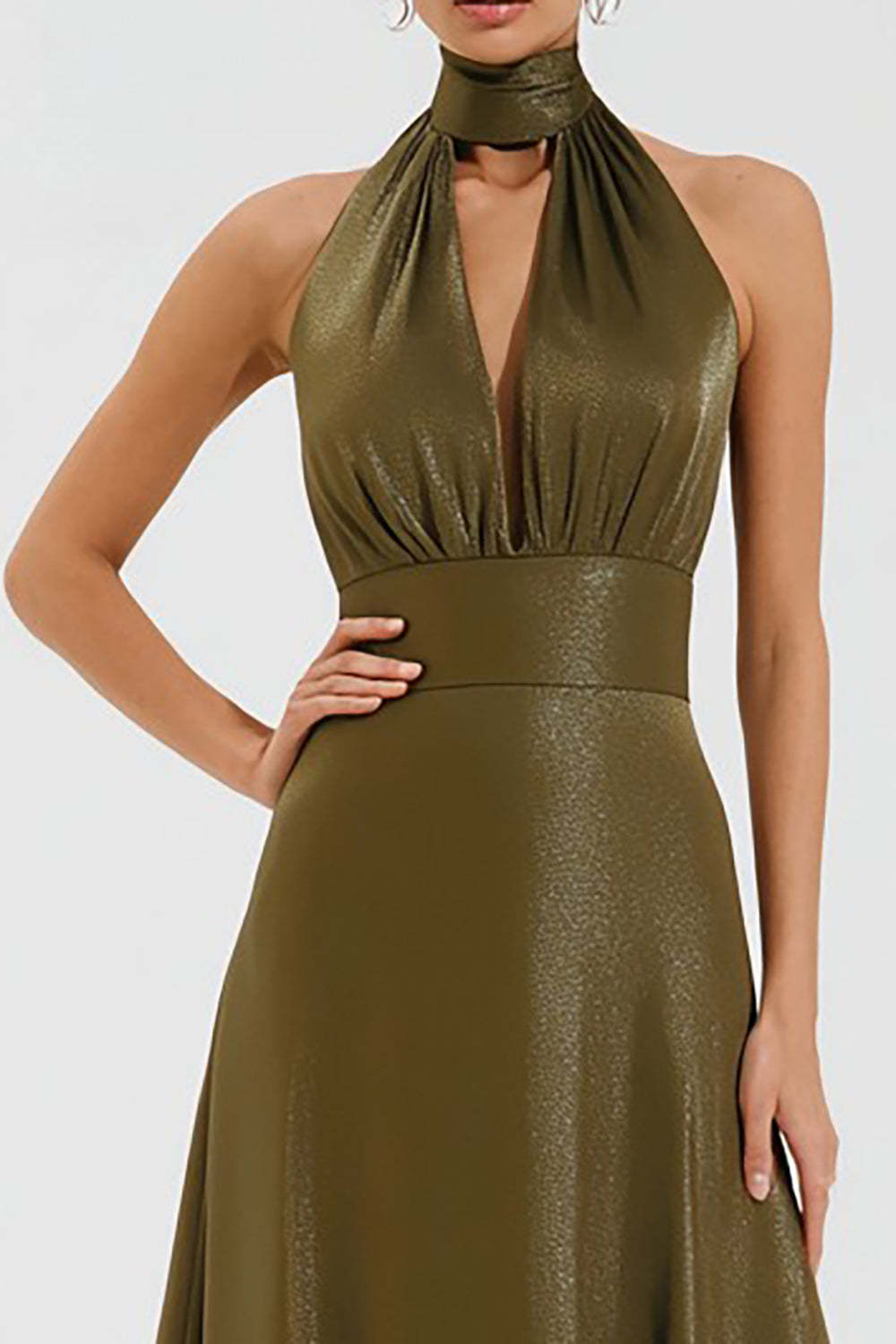 Suzhoufashion Olive A-Line High Neck Keyhole Long Prom Dress