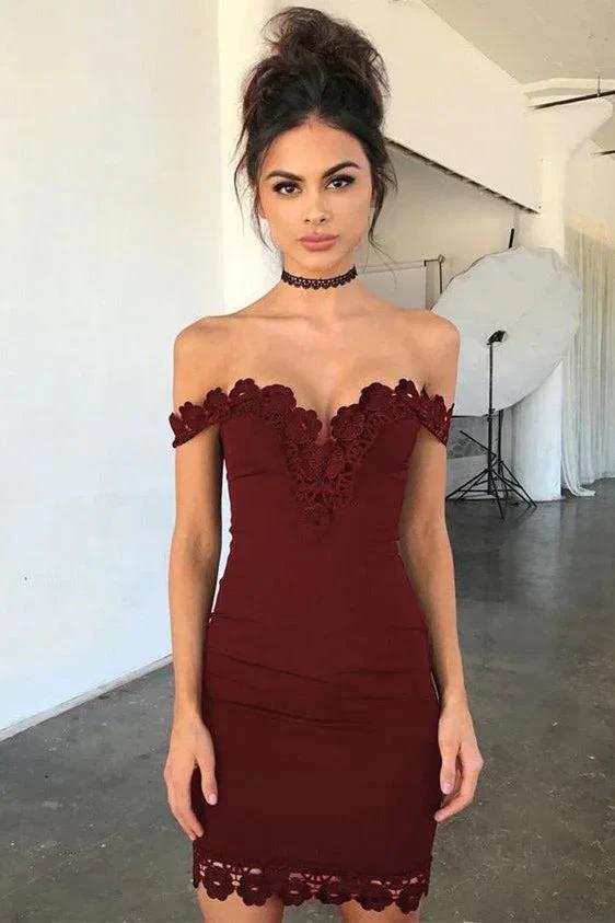 Chic Off The Shoulder Lace Short Homecoming Dresses by Ombreprom