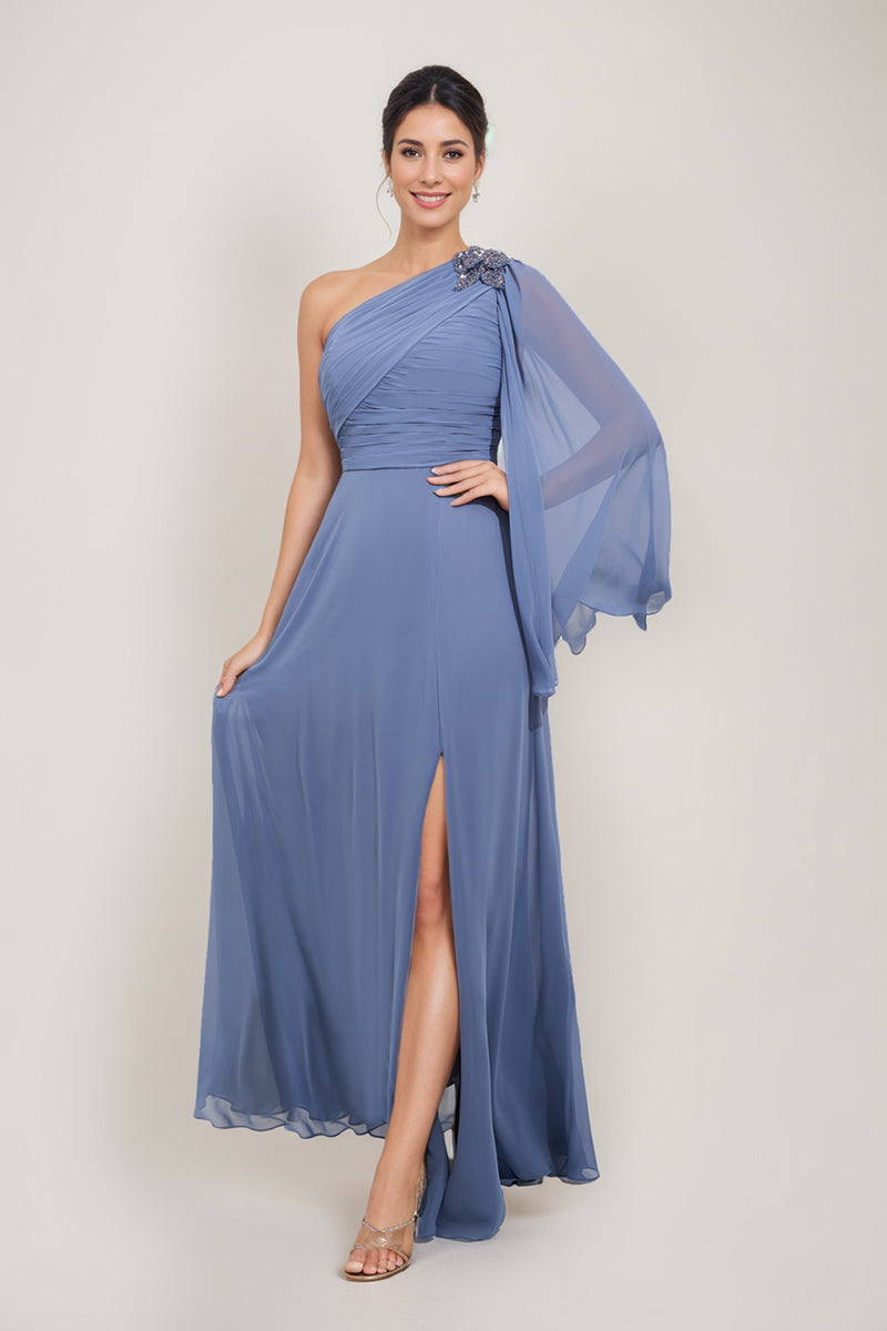 One Shoulder A Line Dress for the Mother of the Bride & Groom Featuring Appliques and a Side Slit