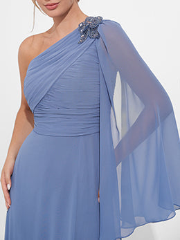 One Shoulder A Line Dress for the Mother of the Bride & Groom Featuring Appliques and a Side Slit