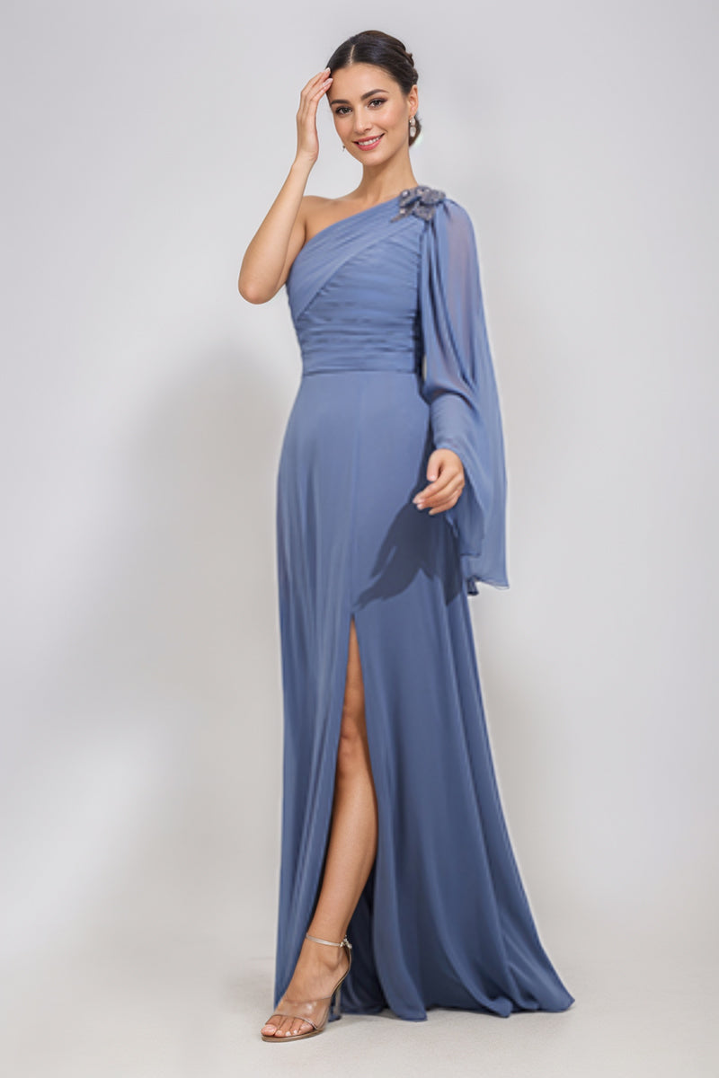One Shoulder A Line Dress for the Mother of the Bride & Groom Featuring Appliques and a Side Slit