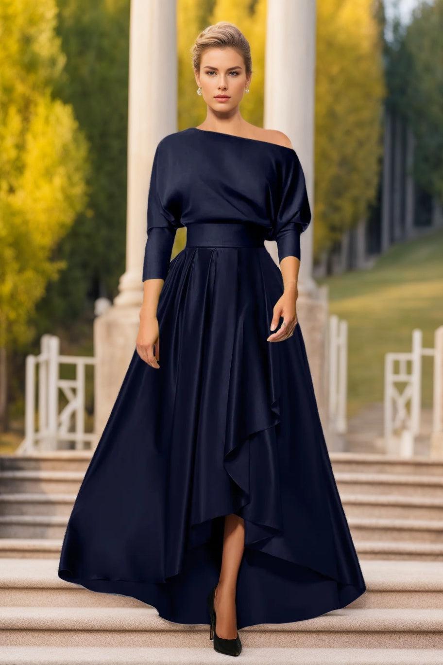 One Shoulder A Line Dress with 3/4 Sleeves for Mothers of the Bride & Groom
