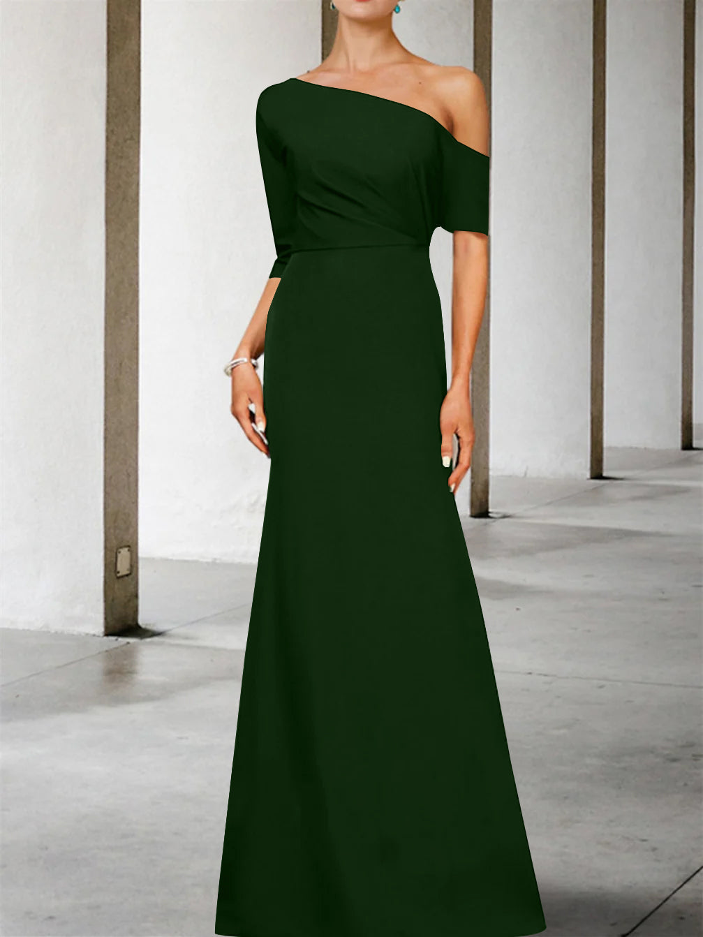One Shoulder A Line Gown with 3/4 Sleeves for the Mother of the Bride