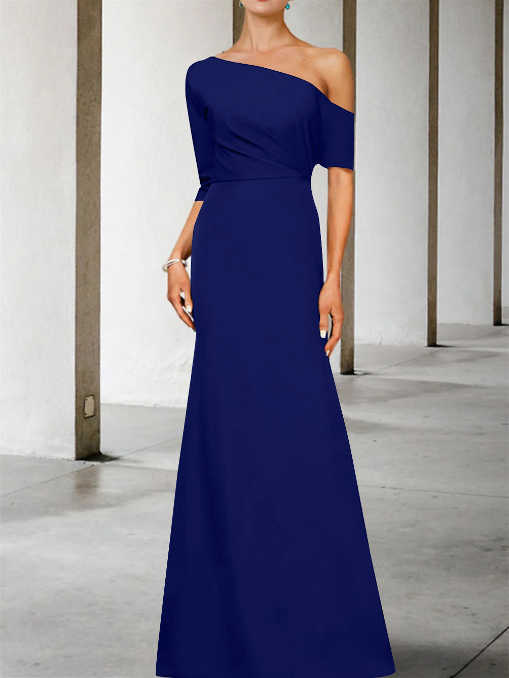 One Shoulder A Line Gown with 3/4 Sleeves for the Mother of the Bride