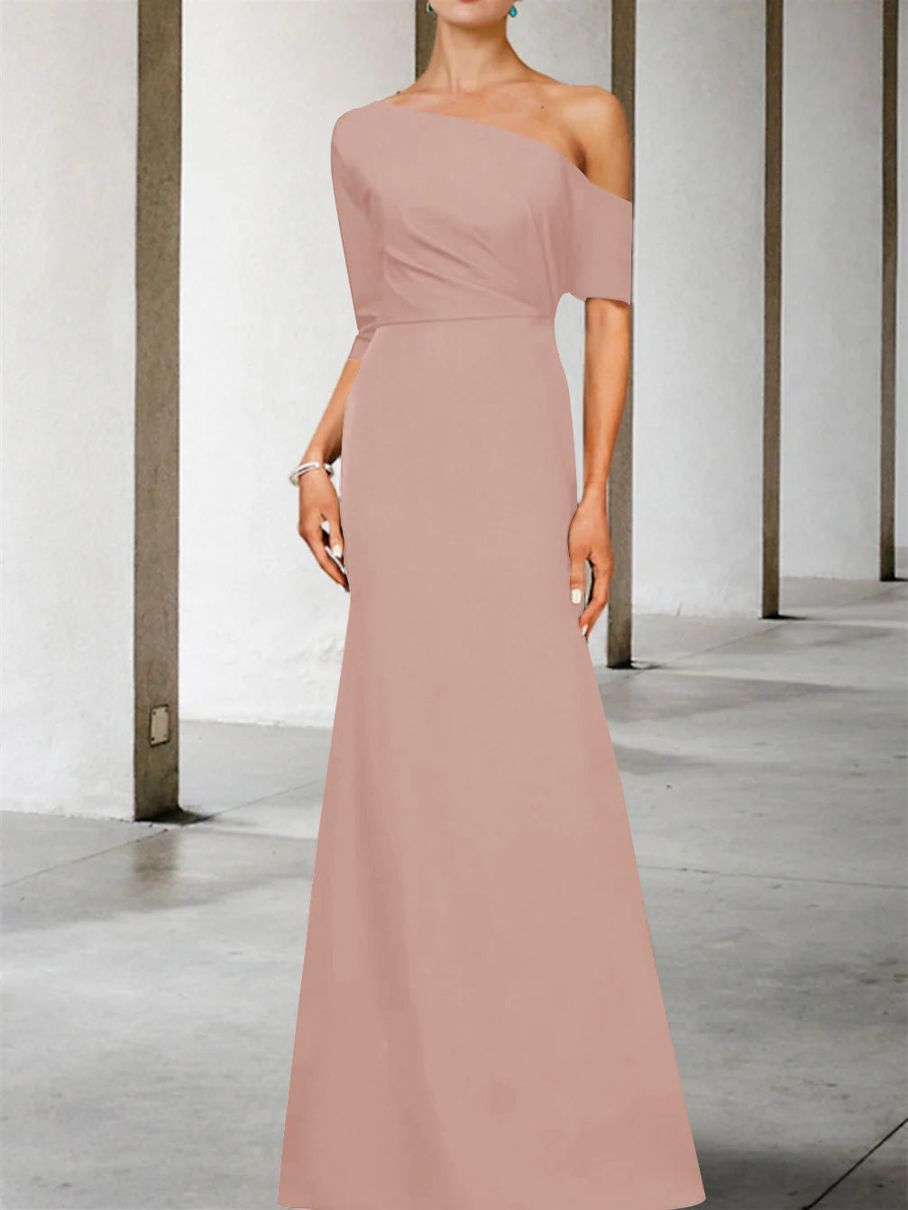 One Shoulder A Line Gown with 3/4 Sleeves for the Mother of the Bride