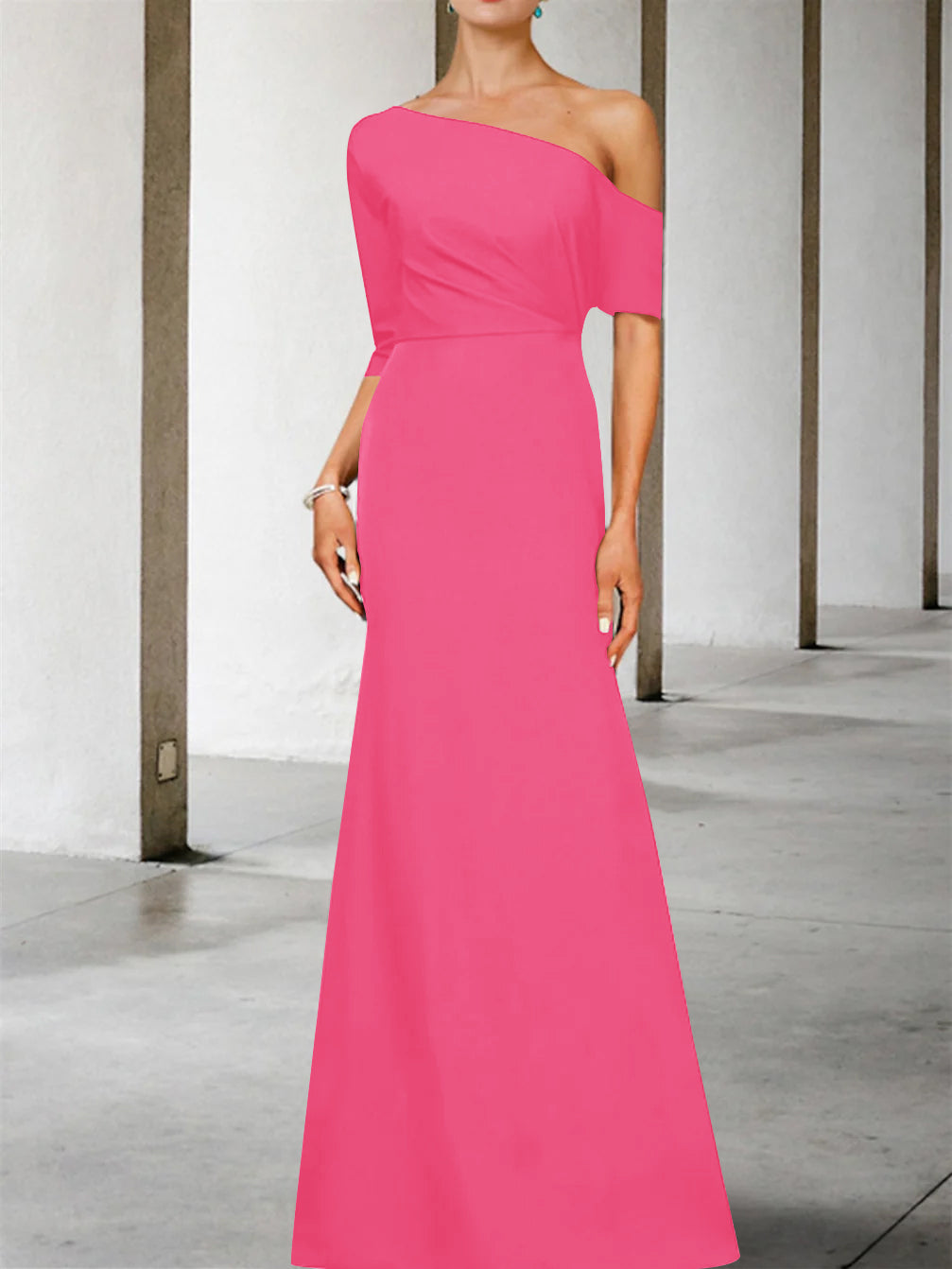One Shoulder A Line Gown with 3/4 Sleeves for the Mother of the Bride