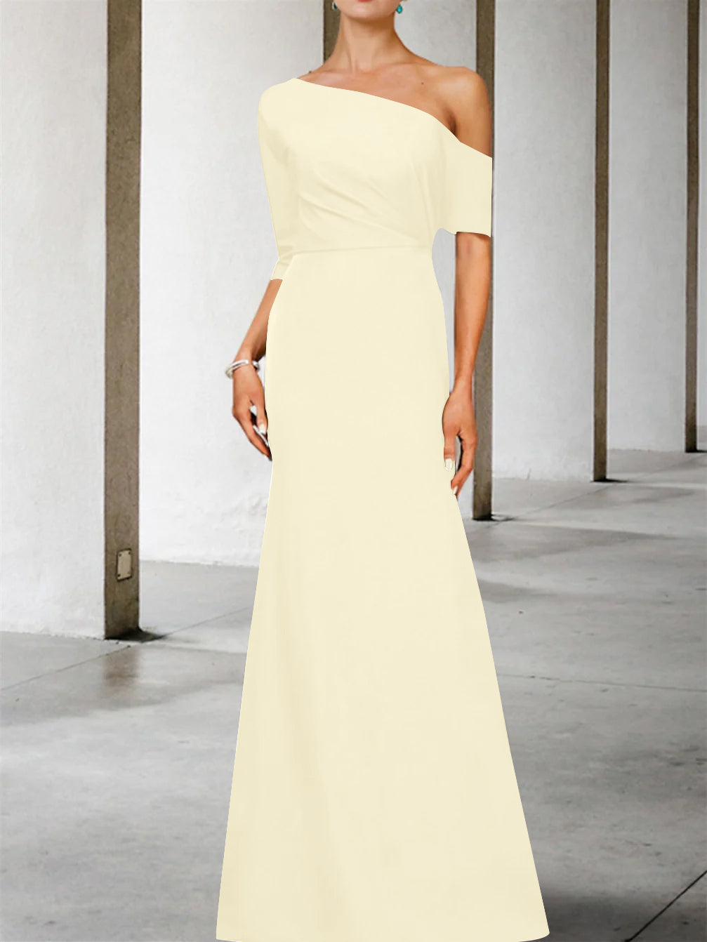 One Shoulder A Line Gown with 3/4 Sleeves for the Mother of the Bride