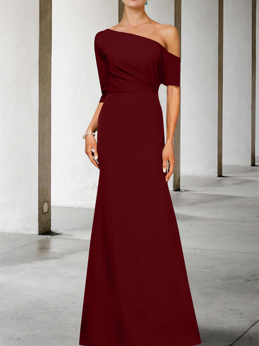 One Shoulder A Line Gown with 3/4 Sleeves for the Mother of the Bride