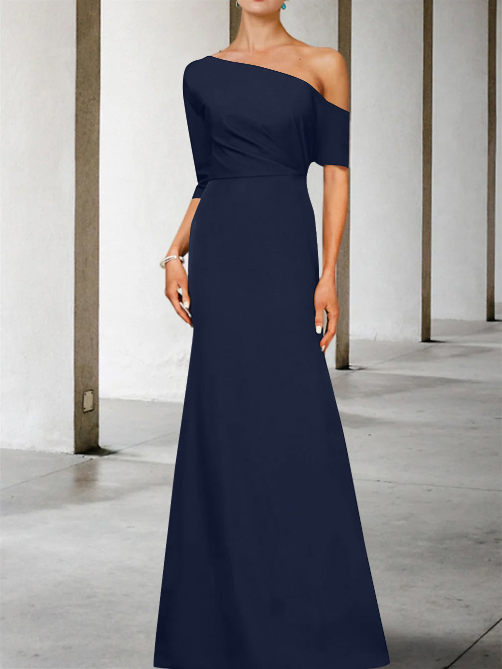 One Shoulder A Line Gown with 3/4 Sleeves for the Mother of the Bride