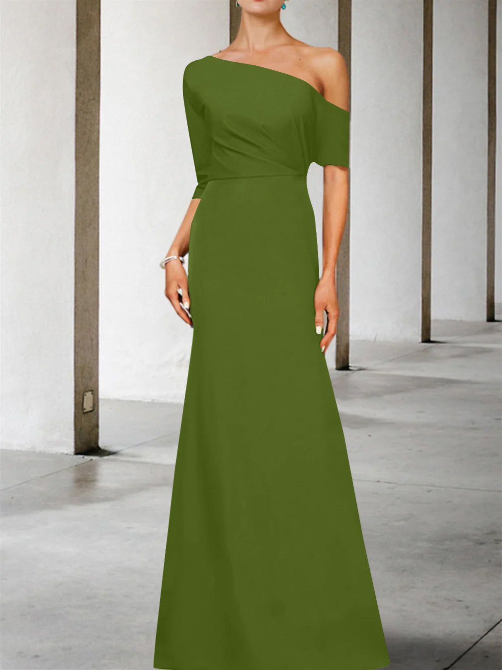 One Shoulder A Line Gown with 3/4 Sleeves for the Mother of the Bride