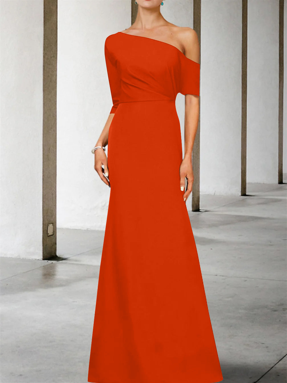 One Shoulder A Line Gown with 3/4 Sleeves for the Mother of the Bride