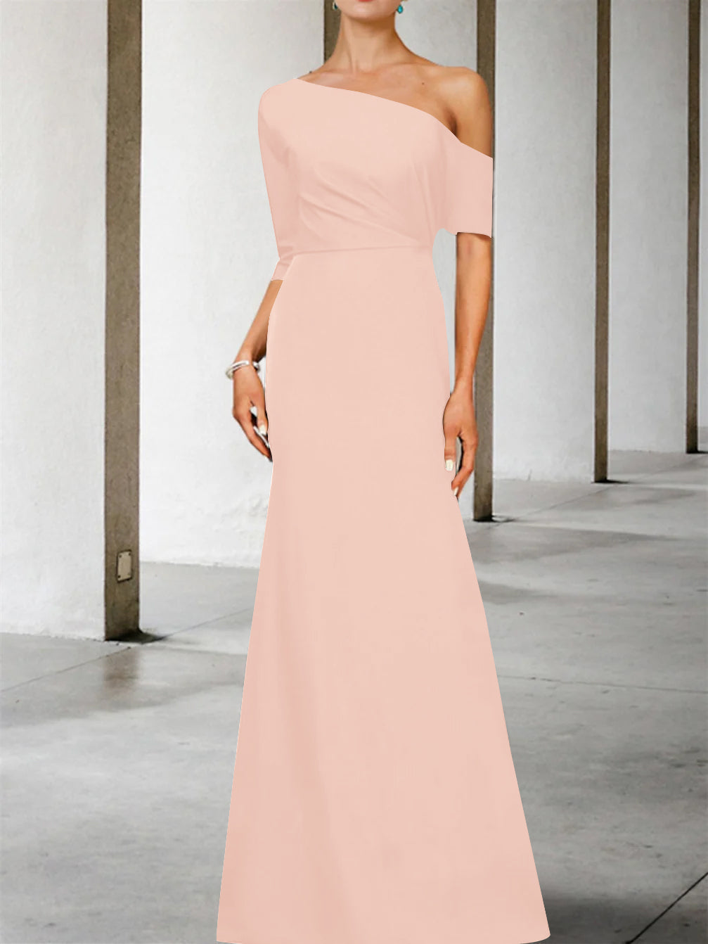 One Shoulder A Line Gown with 3/4 Sleeves for the Mother of the Bride