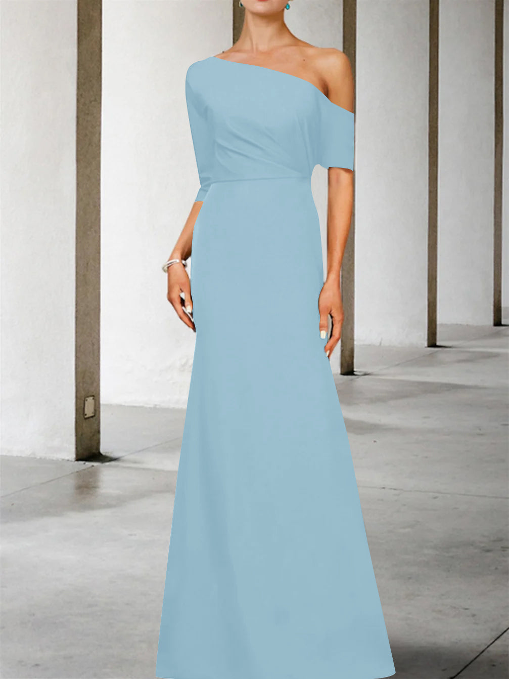 One Shoulder A Line Gown with 3/4 Sleeves for the Mother of the Bride