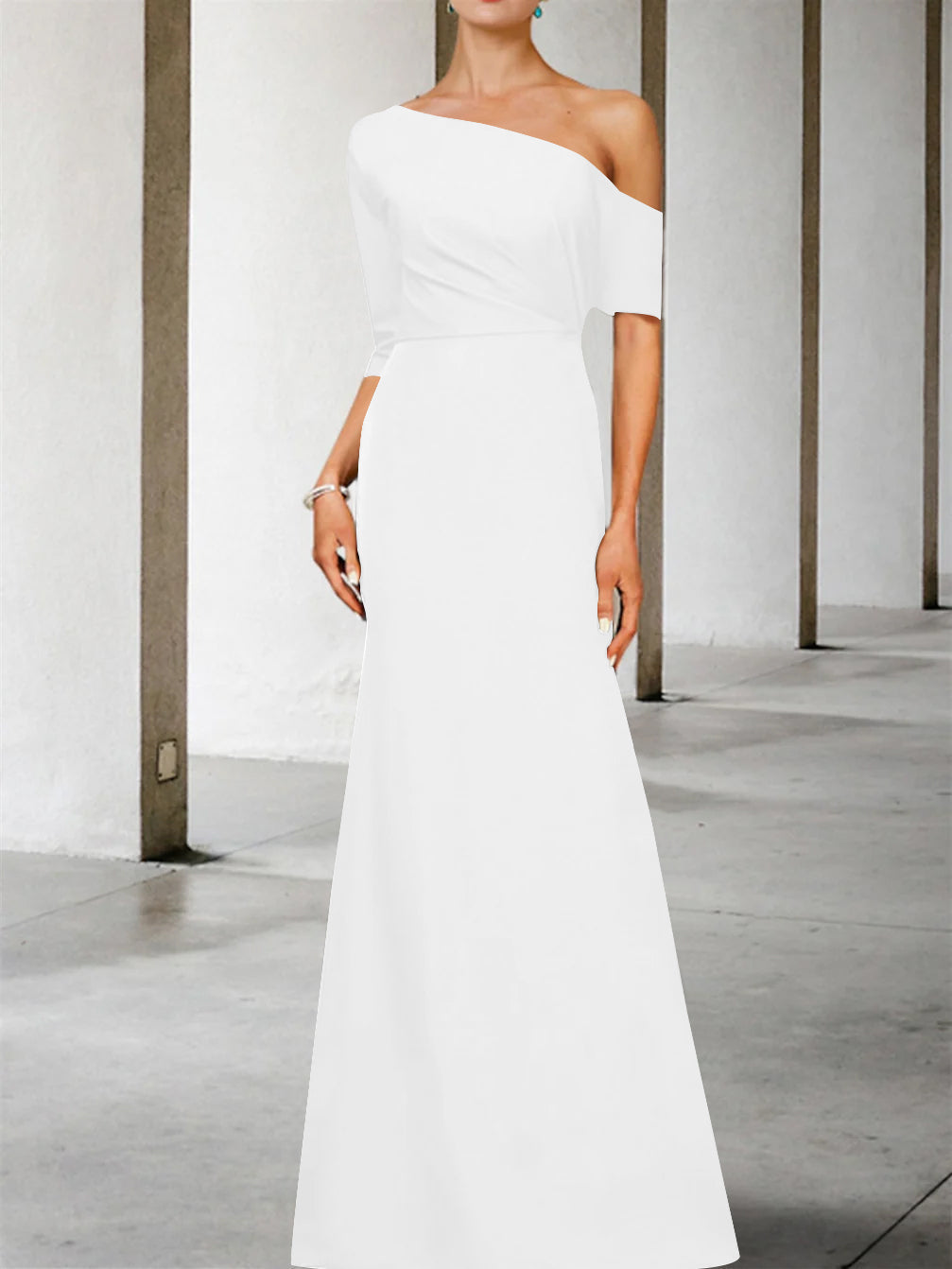 One Shoulder A Line Gown with 3/4 Sleeves for the Mother of the Bride