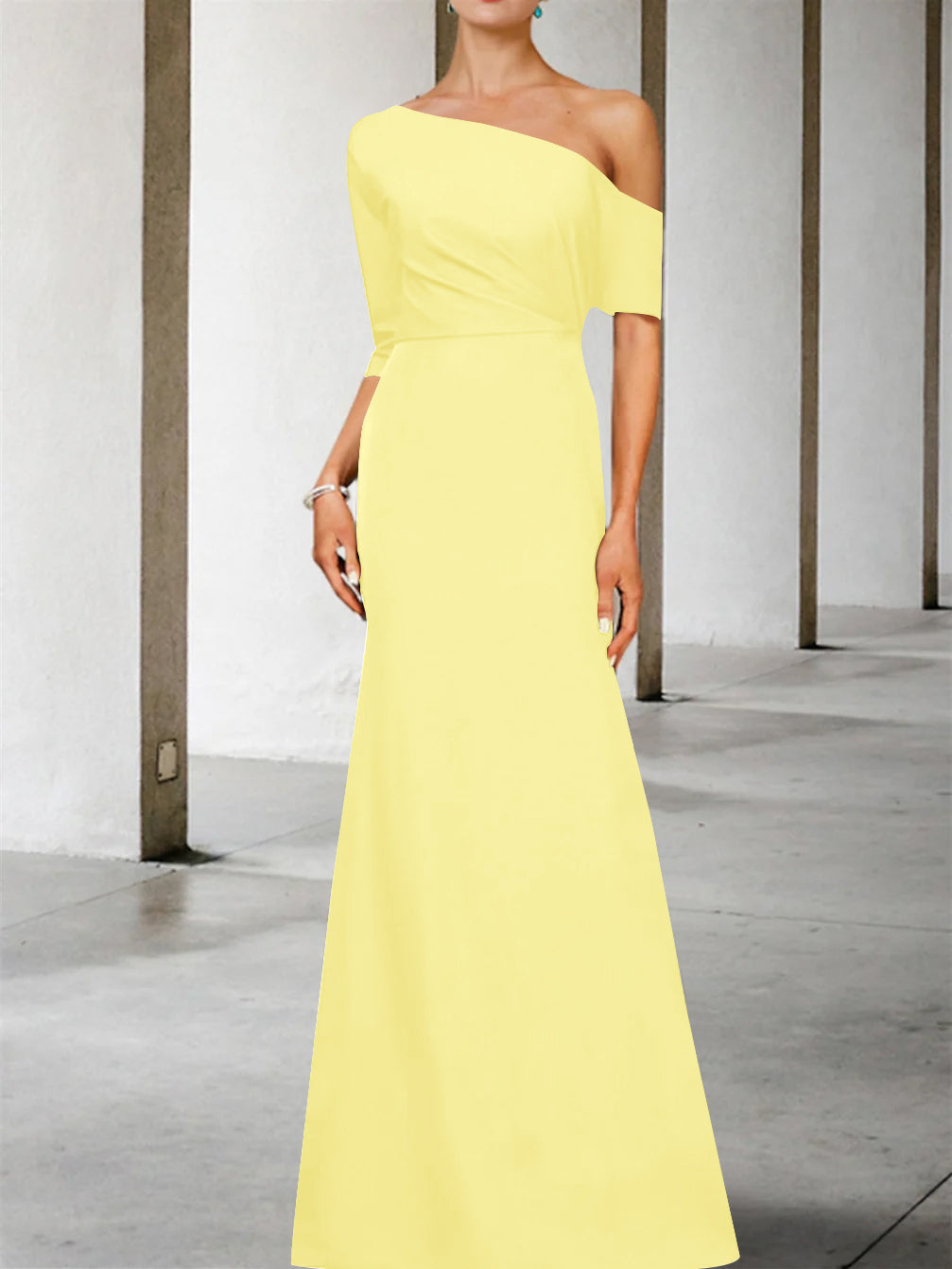 One Shoulder A Line Gown with 3/4 Sleeves for the Mother of the Bride