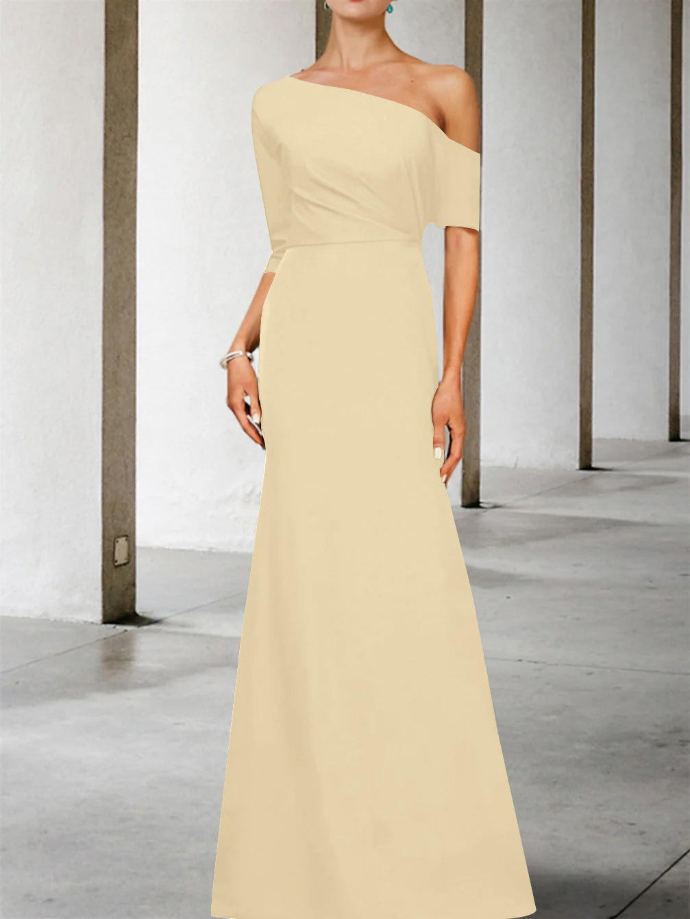 One Shoulder A Line Gown with 3/4 Sleeves for the Mother of the Bride