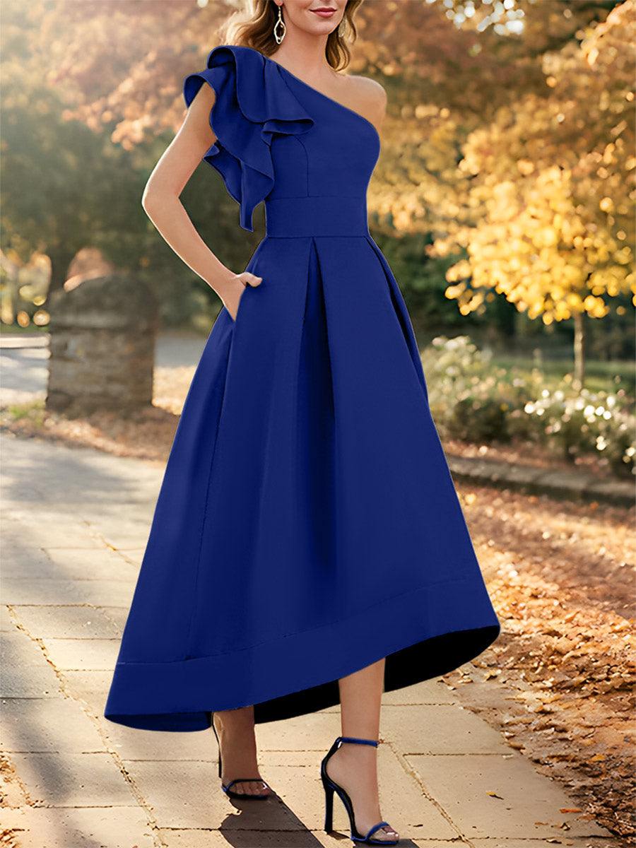 One Shoulder Asymmetrical A Line Dress for the Mother of the Bride Sleeveless with Ruffles