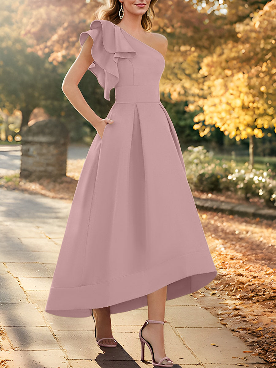 One Shoulder Asymmetrical A Line Dress for the Mother of the Bride Sleeveless with Ruffles
